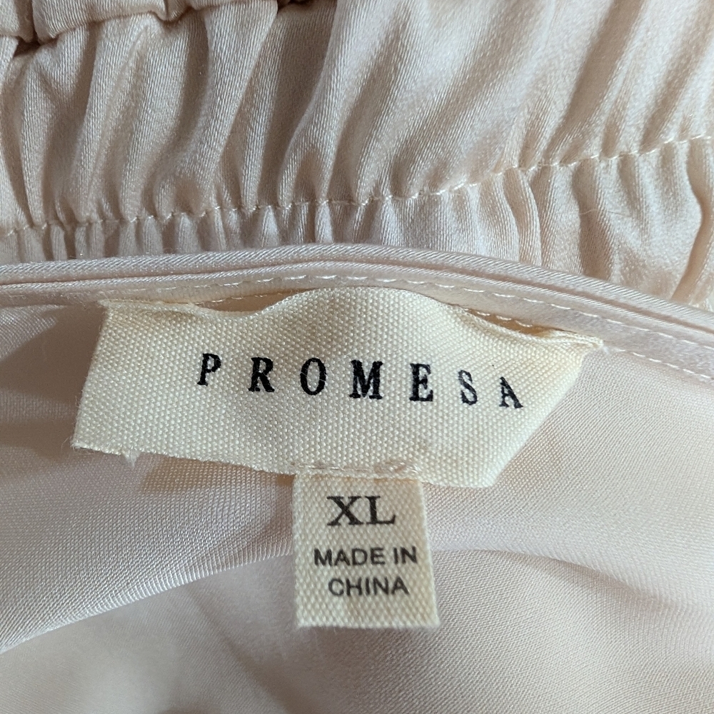Promesa Champagne Satin Cargo Jumpsuit XL | Cowl Neck Elastic Waist Pockets - Picture 10 of 13